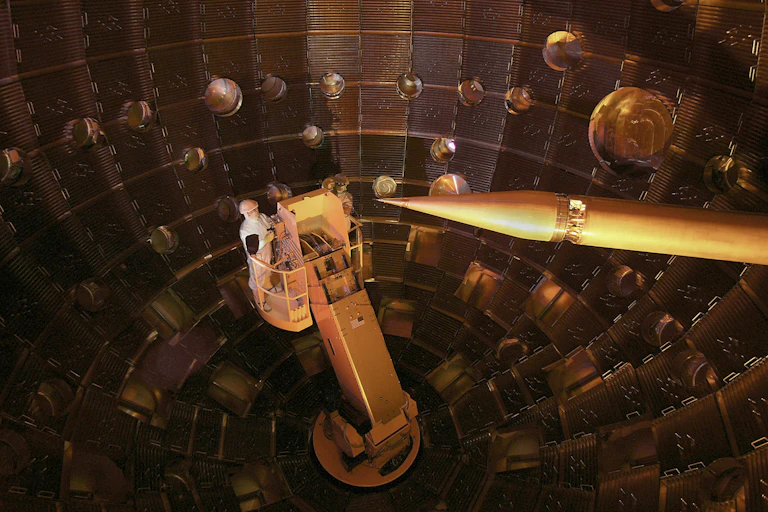 The interior of the nuclear fusion reactor at the Lawrence Livermore National Laboratory.
