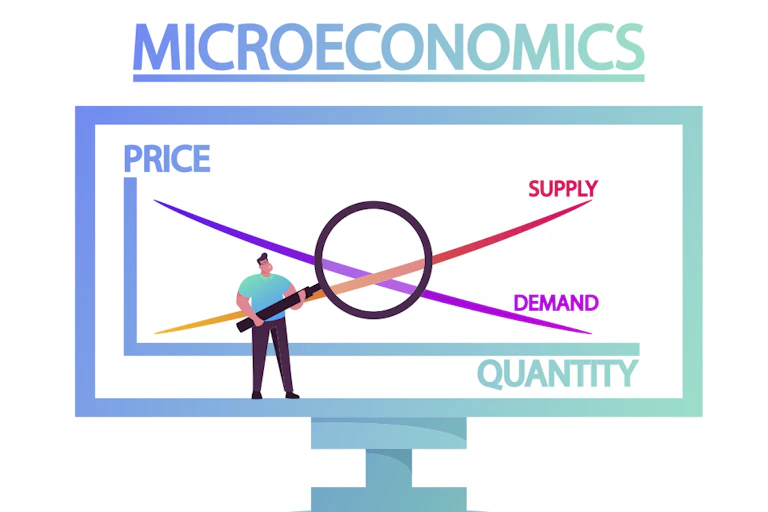 drawing of man with magnifying glass looking at lines on a graph
