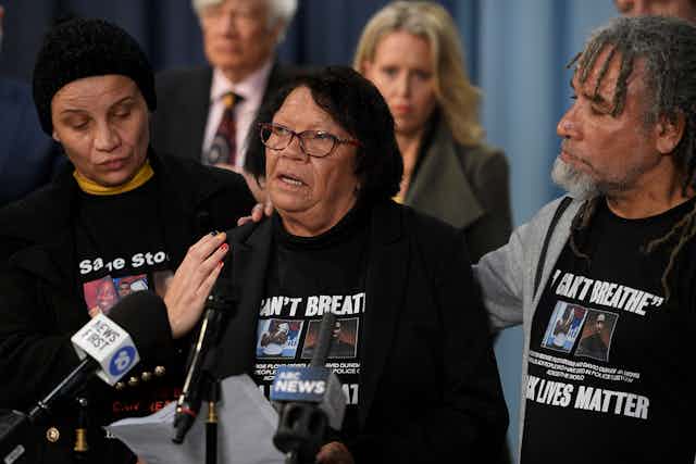 Leetona Dungay, the mother of the late David Dungay Jr, speaks during a press conference at NSW Parliament in Sydney, Thursday, June 10, 2021.
