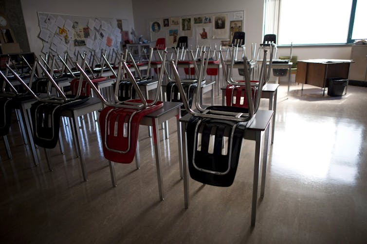 An empty classroom.