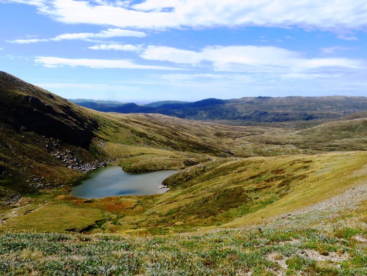 Club-shaped lake in the mountains