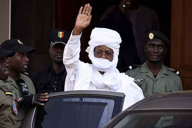 Chad former head of state, Hissène Habré, waving.