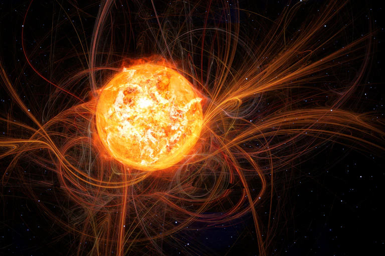 Sun with magnetic field lines coming out