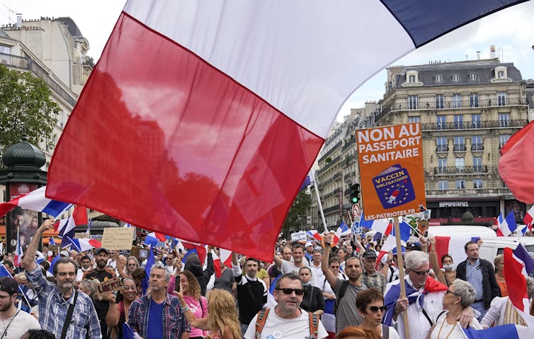A demonstration against the COVID-19 pass in in Paris on July 31 2021.