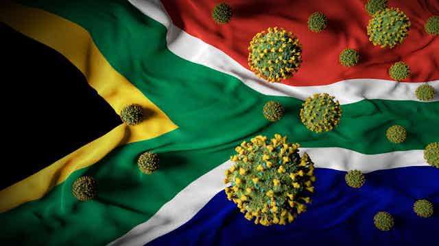 3-D image of virus on South African flag 