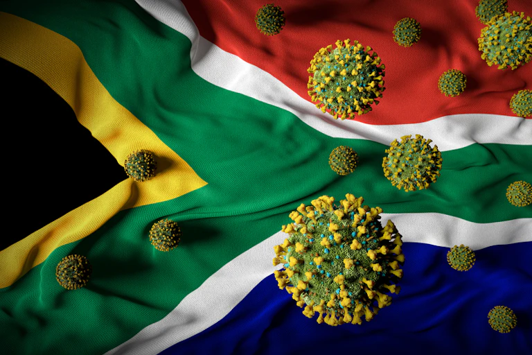 3-D image of virus on South African flag
