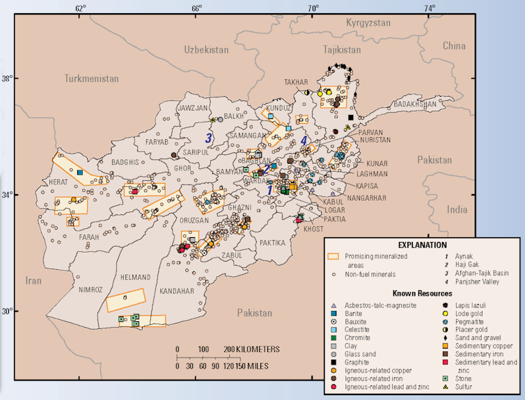 map of Afghanistan mineral resources done by the USGS