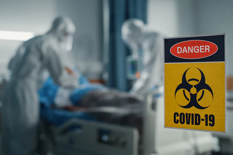 Doctors treating a patient in a COVID-19 ward