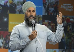 Jagmeet Singh participates in a virtual town hall meeting.