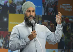 Jagmeet Singh participates in a virtual town hall meeting.