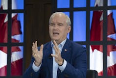 Conservative Leader Erin O'Toole participates in a virtual town hall.