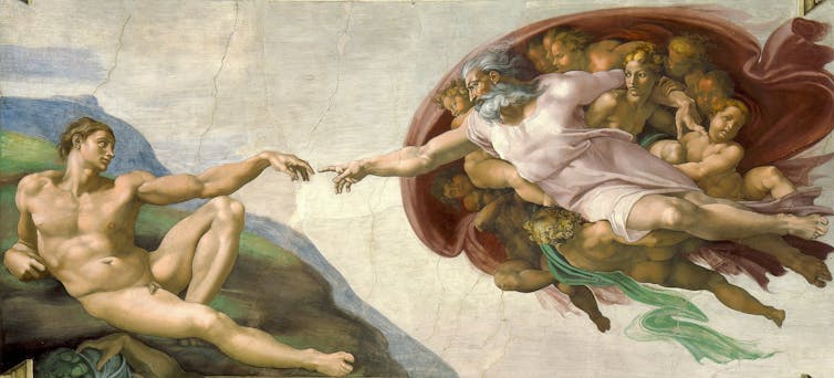 Image of a Michelangelo painting showing the creation of Adam.