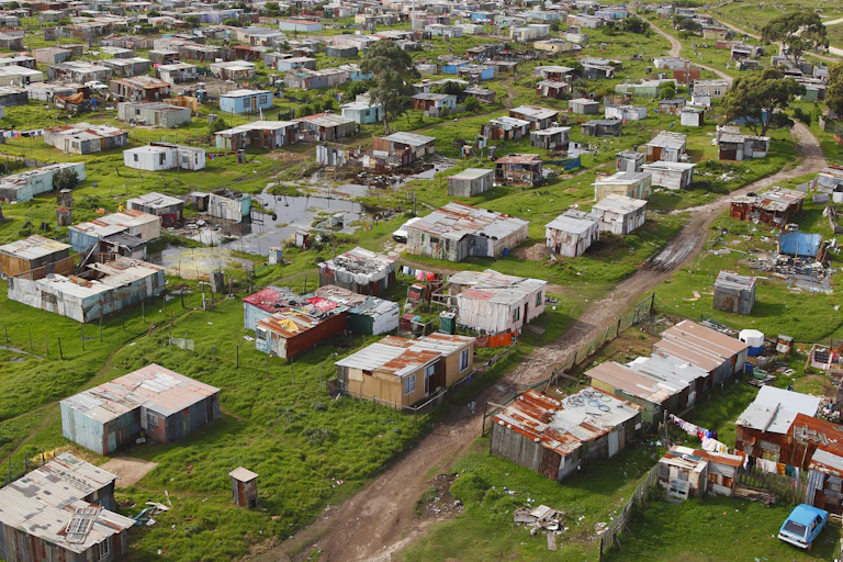 An aerial shot of an informal settlement.