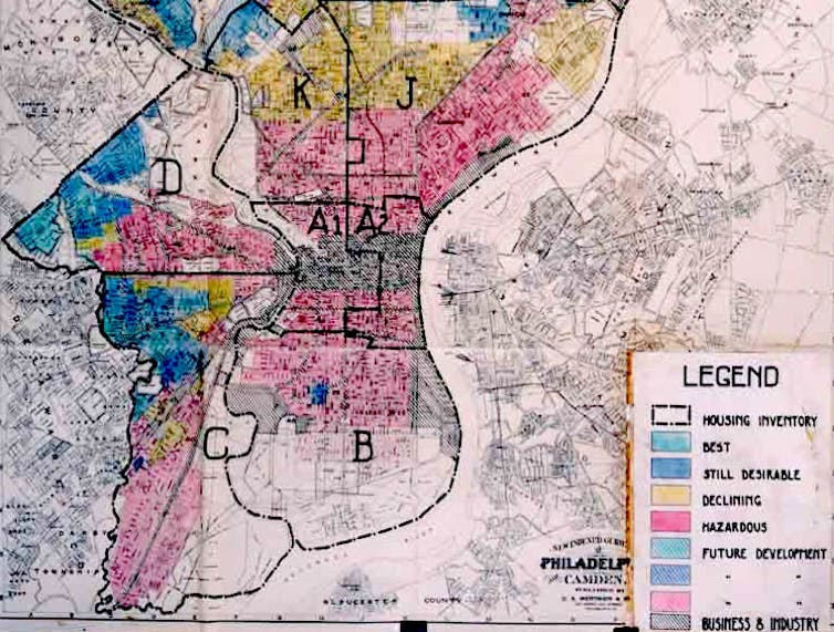 Map showing color-coded neighborhoods.