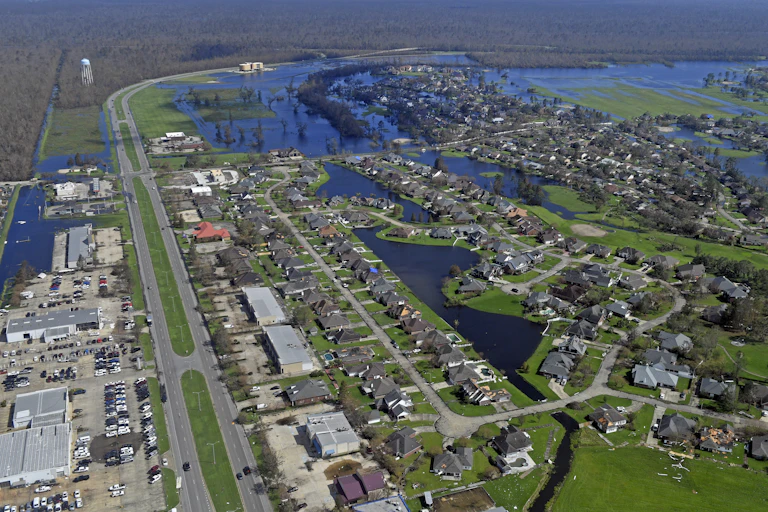 Aerial of Hurricane Ida damage in southeast Louisiana