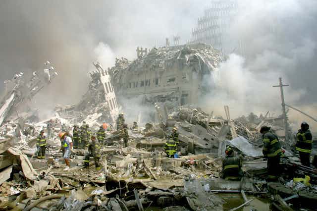 Debris at World Trade Centre after 9/11 attacks