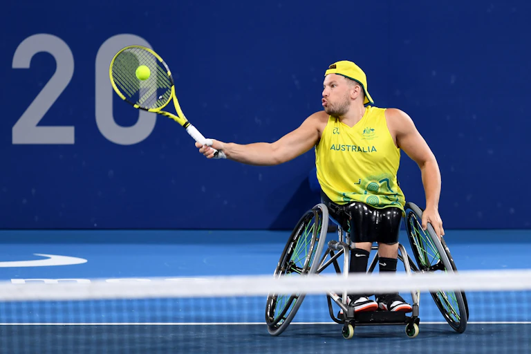 Australian tennis player Dylan Alcott playing at the Tokyo Games