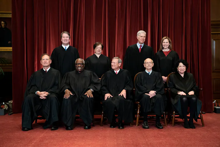 An official photo of the Roberts supreme court taken in April 2021.