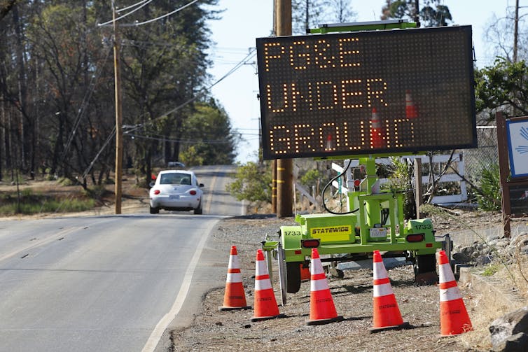 Roadside construction in Paradise, Calif. where utility is moving power lines underground.