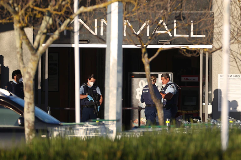 Police outside LynnMall,. where a terrorist attack happened