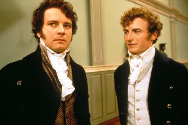 Actors from the TV adaptation of Pride and Prejudice, wearing 19th century costume