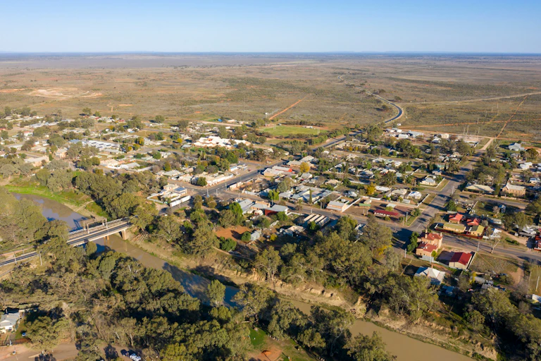 The town of Wilcannia in the far outback of New South Wales on the banks of the Darling river.