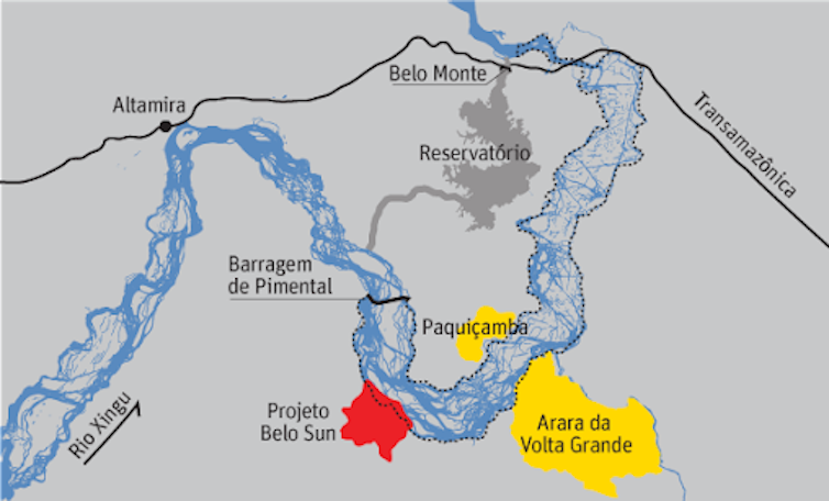 A map of the impacted area of the Volta Grande