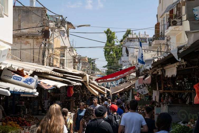 A crowded market in Tel Aviv