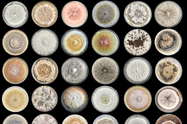 Petri dishes with fungi growing on them
