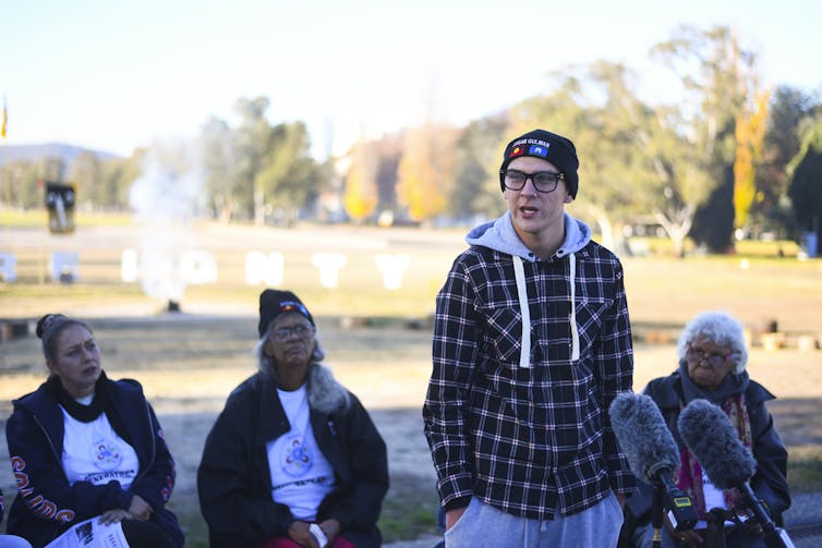 Former Don Dale detainee Dylan Voller speaks to the media during a press conference in Canberra