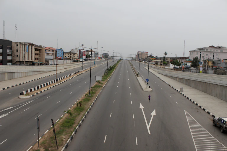 International Airport Road Lagos, Nigeria deserted on Wednesday April 1, 2020.