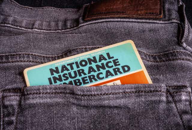 National insurance card in back pocket.