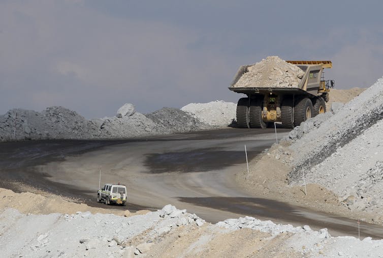 Vehicle carries coal at mine