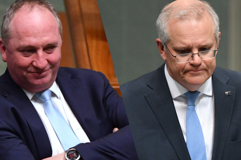 Barnaby Joyce, Scott Morrison, Joe Biden, intercut