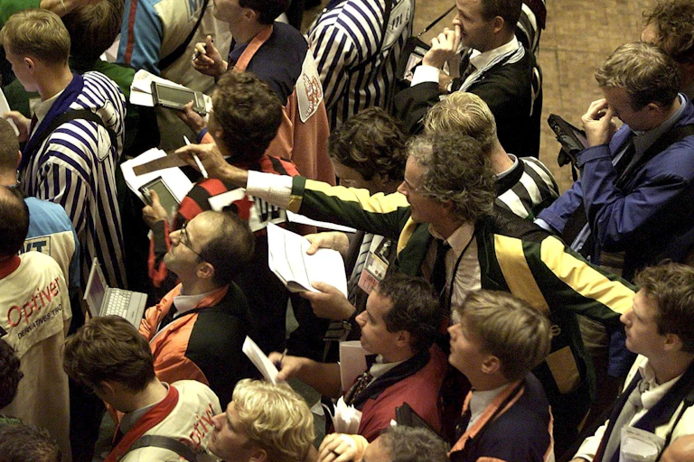 Traders in action in the hours after the attack on the World Trade Center.