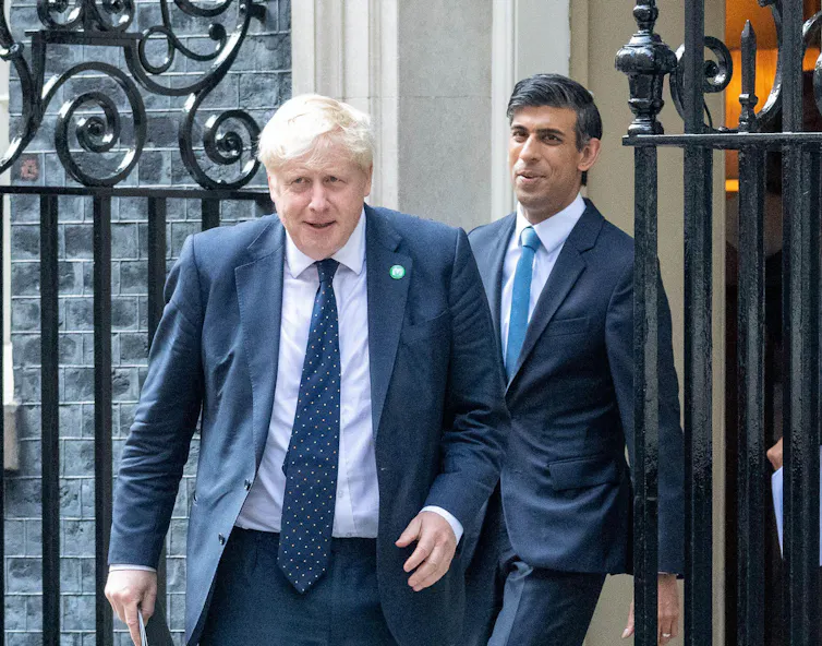 Rishi Sunak and Boris Johnson leave 10 Downing Street