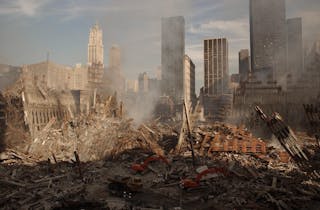 panoramische foto van Ground Zero, de locatie van het World Trade Center, de dag na 9/11.