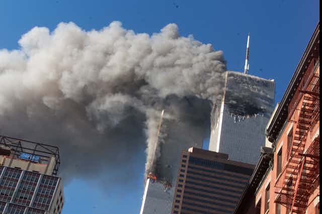 World Trade Center towers burning on 9/11