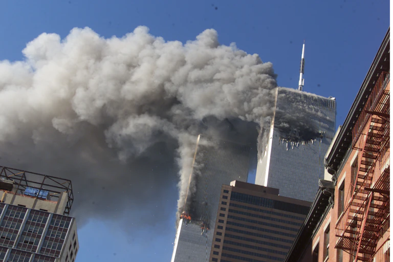 World Trade Center towers burning on 9/11