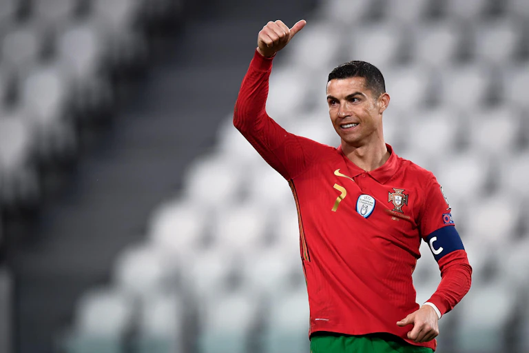 Cristiano Ronaldo gives a thumbs up during a Portgual match