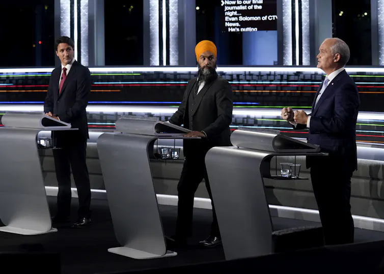 Liberal Leader Justin Trudeau, NDP Leader Jagmeet Singh,and Conservative Leader Erin O'Toole square off.