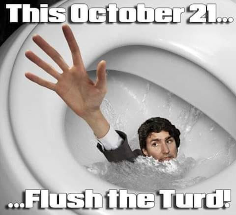 A meme asks Canadians to 'flush the turd'