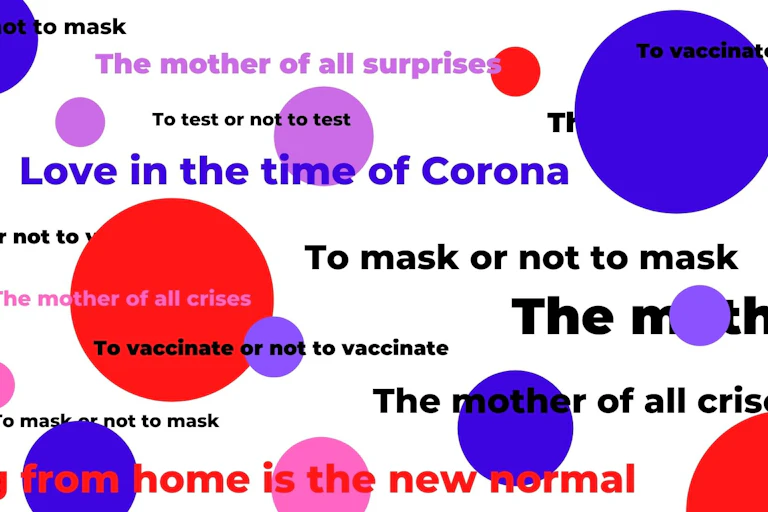 Words on white background with coloured dots