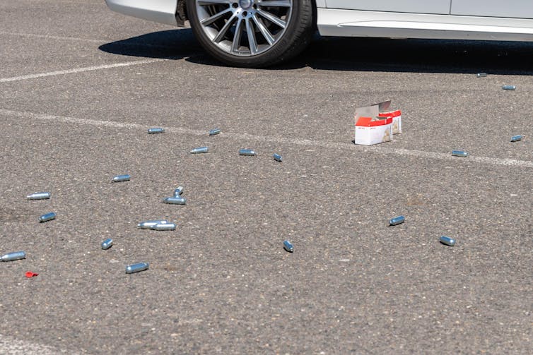 Illegal drug paraphernalia litters a car park in Brentwood, Essex