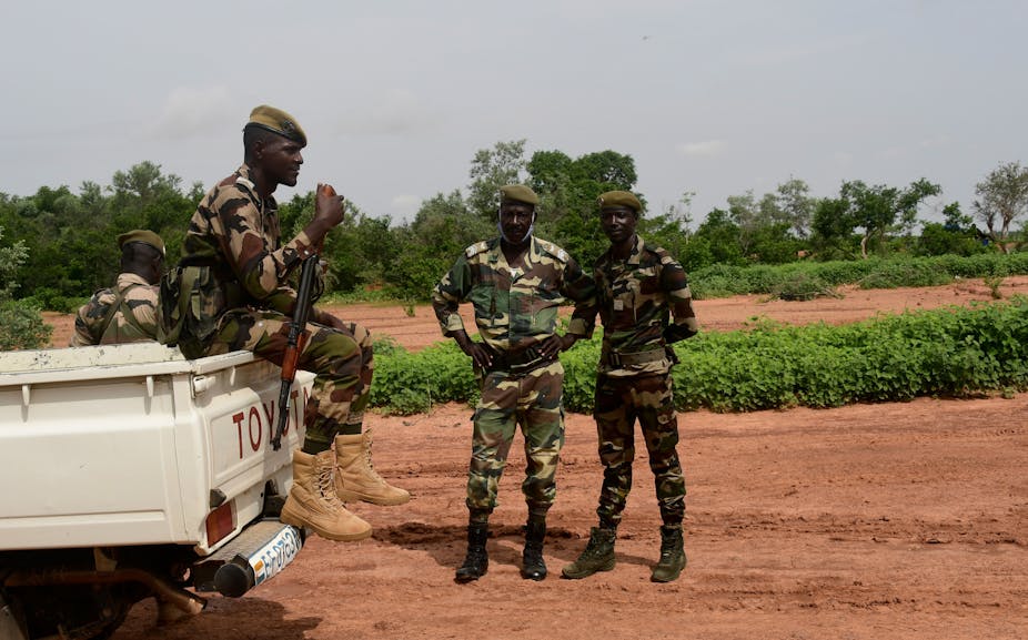 Niger security forces patrol in the Kouré Giraffe reserve on August 21, 2020