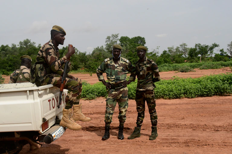 Niger security forces patrol in the Kouré Giraffe reserve on August 21, 2020