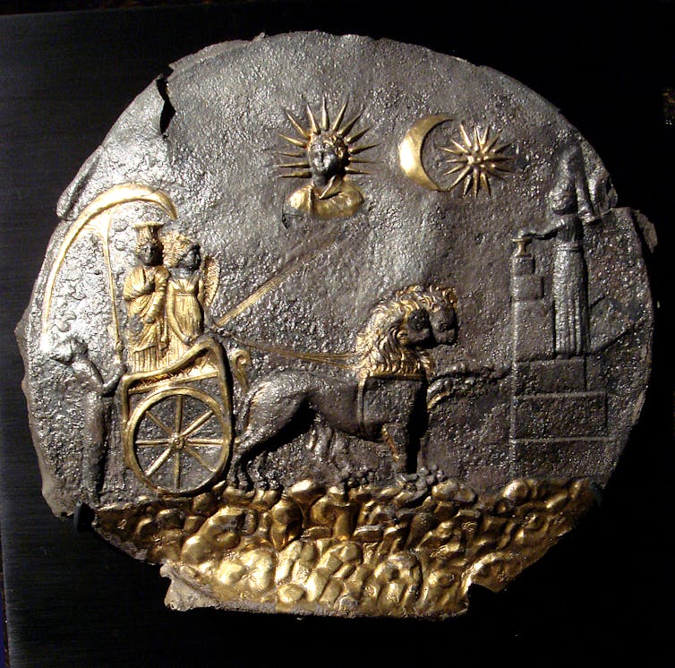 A black and gold plaque.