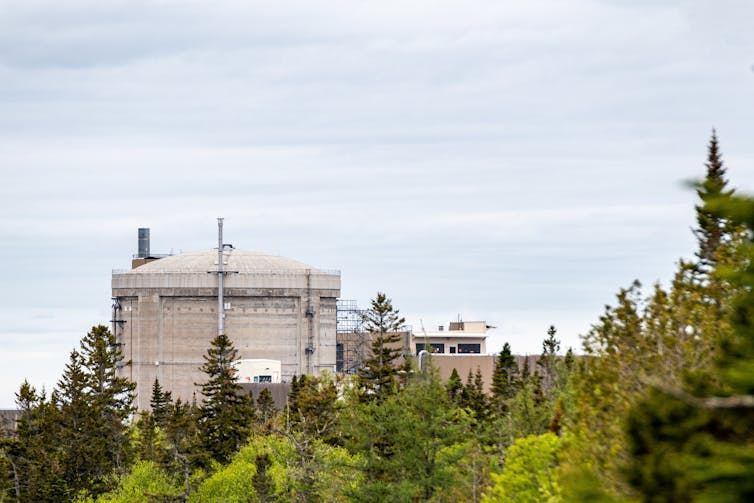 A distant view of the Point Lepreau nuclear generating station