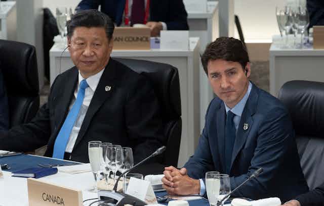 Le Premier ministre canadien Justin Trudeau et le président chinois Xi Jinping 