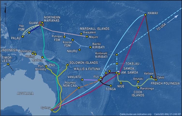 International undersea internet cables for Pacific Island countries.